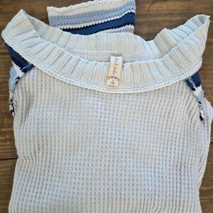 altar'd state Womens S blue and white knitted sweater wide neck vintage y2k